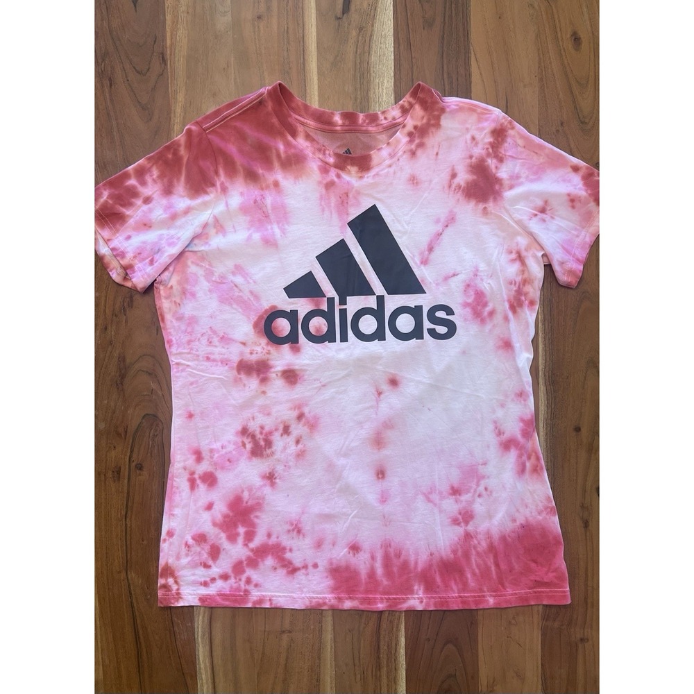 Adidas Women's Handmade Pink Tie Dye Short Sleeve T-Shirt
